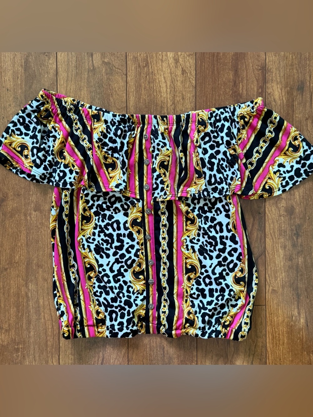 Eye Candy Animal Print Off The Shoulder Strapless Ruffle Top-Size M